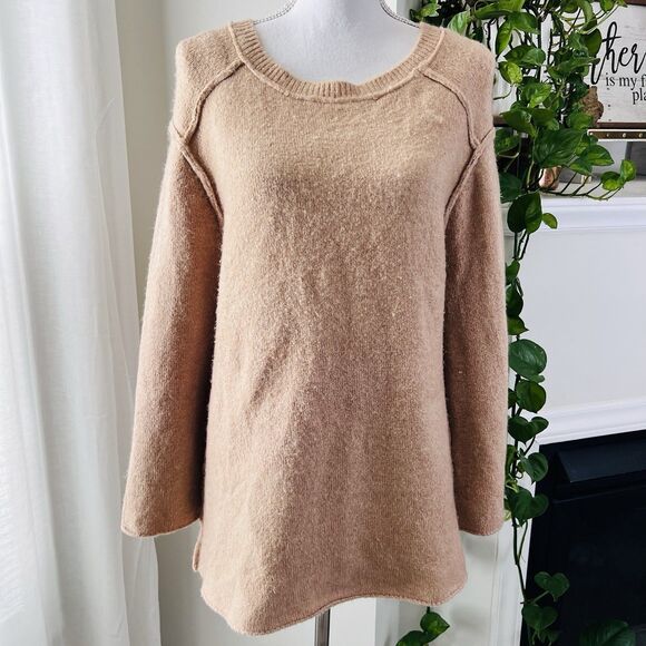 Zara Knit Tan Brown Wool Blend Earthy Super Soft Cozy Stretchy Sweater - Large - Picture 1 of 7
